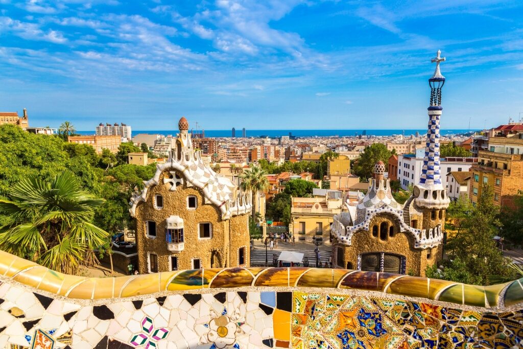 View of colorful Park Guell in Barcelona, Spain