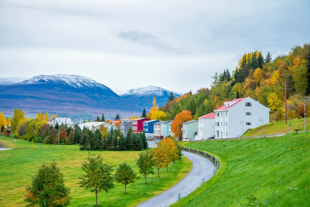 Scenic landscape view of Akureyri, Iceland