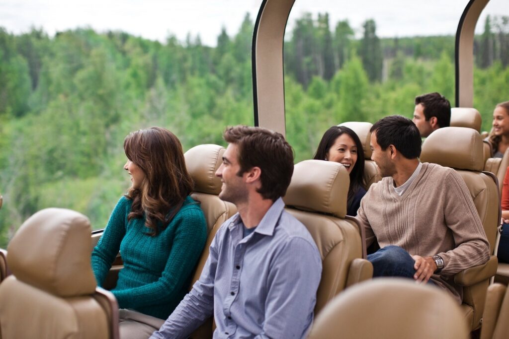 People on a train excursion in Alaska