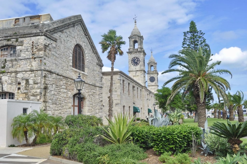 Beautiful facade of Clocktower in King's Wharf, Bermuda