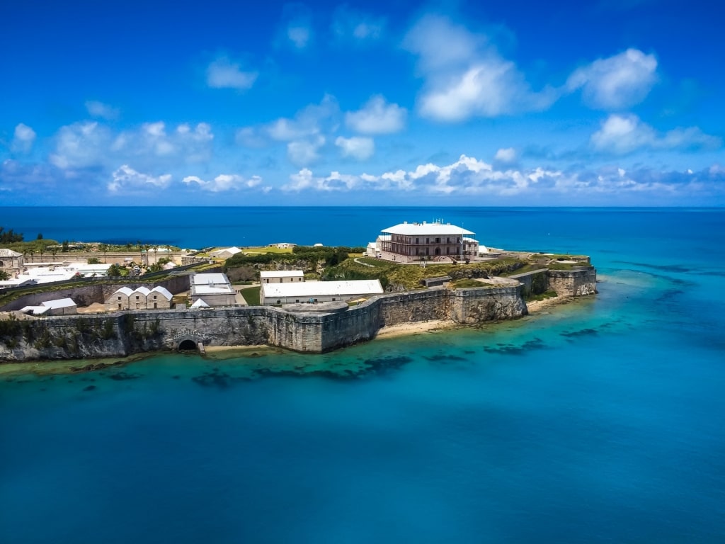 Beautiful deep blue waters of King's Wharf Bermuda including Royal Naval Dockyard