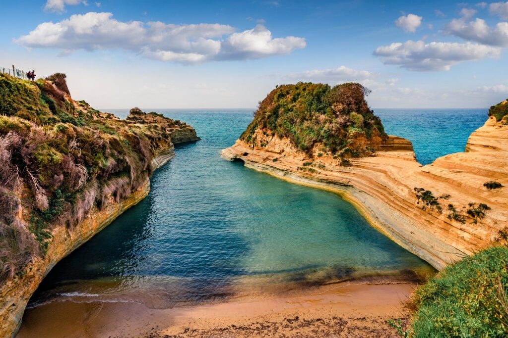 Beautiful beach of Canal d’Amour with rock formations in Corfu, Greece