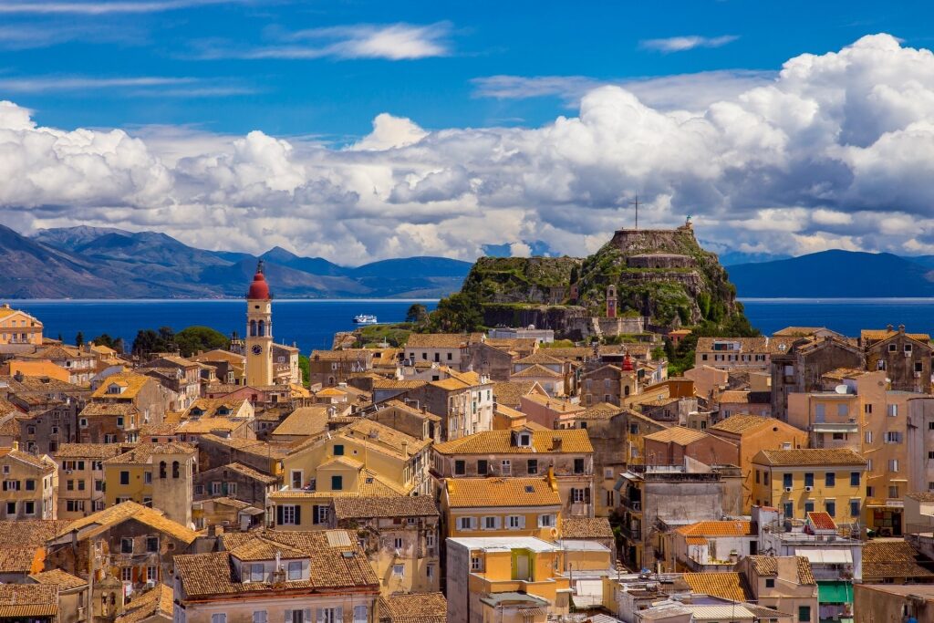 Old town view with seascape in Corfu, Greece