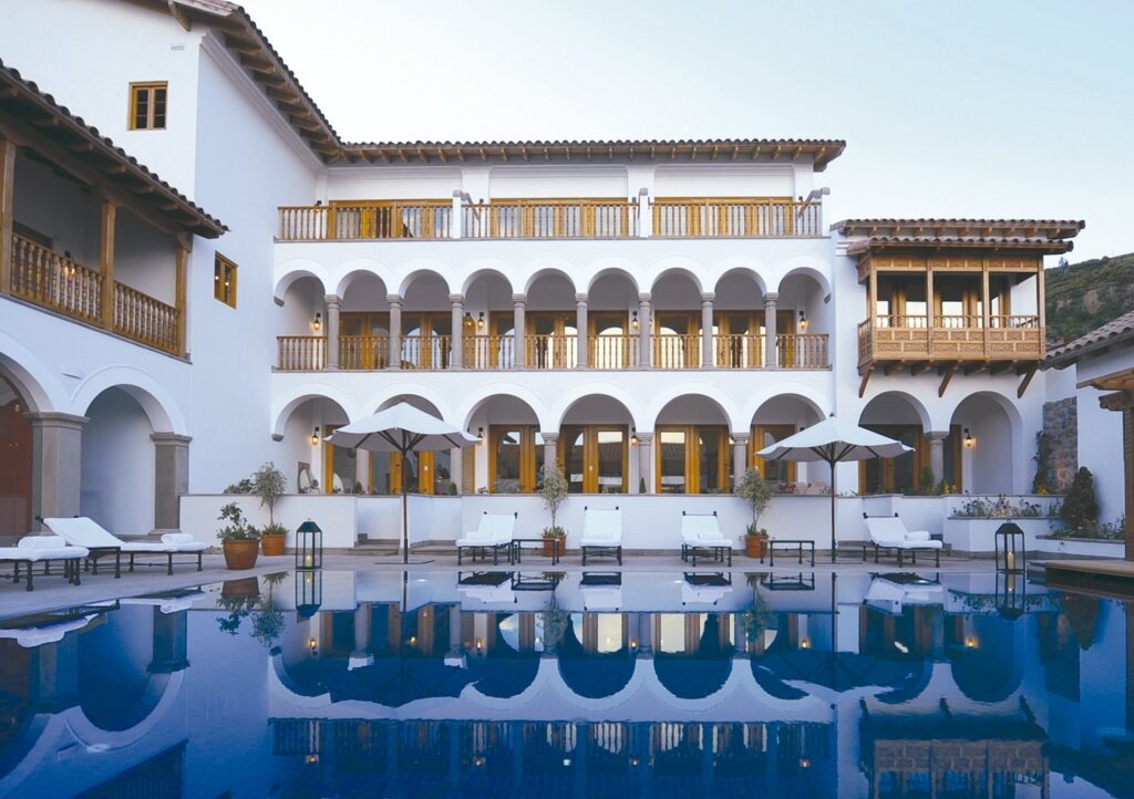 Beautiful architecture of Belmond Palacio Nazarenas with pool