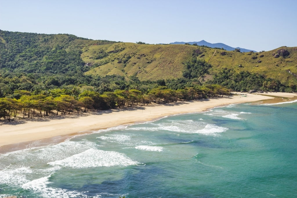 Aerial view of quiet Bonete Beach, Brazil 