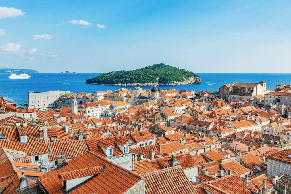 Beautiful houses in Dubrovnik with Lokrum Island