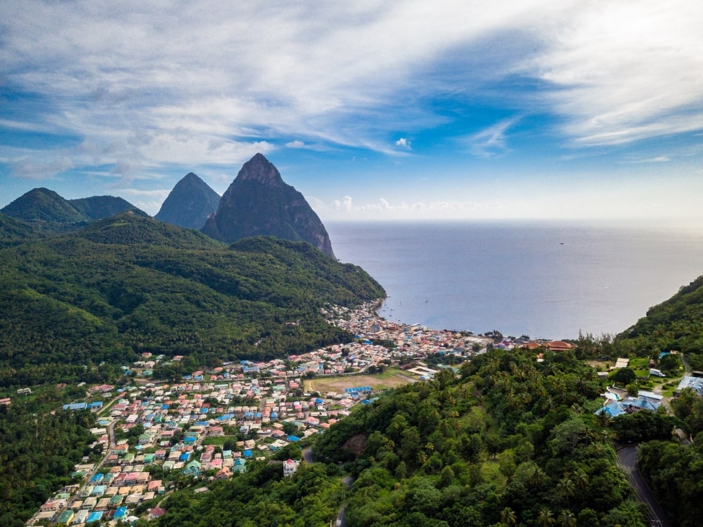 Scenic landscape of St Lucia including famed Pitons