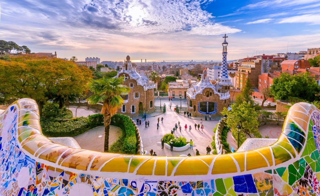 Lovely architecture of Park Guell, Spain