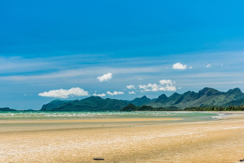 Quiet beach of Khao Kalok with view of the mountains