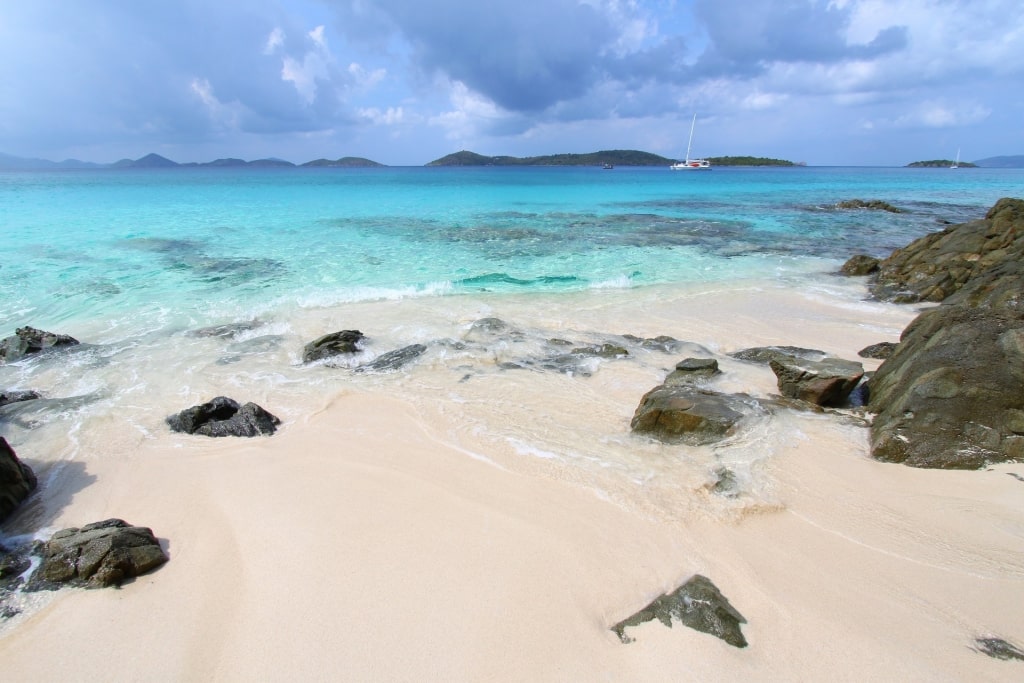 Turquoise waters of Honeymoon Beach, one of the best Caribbean beaches