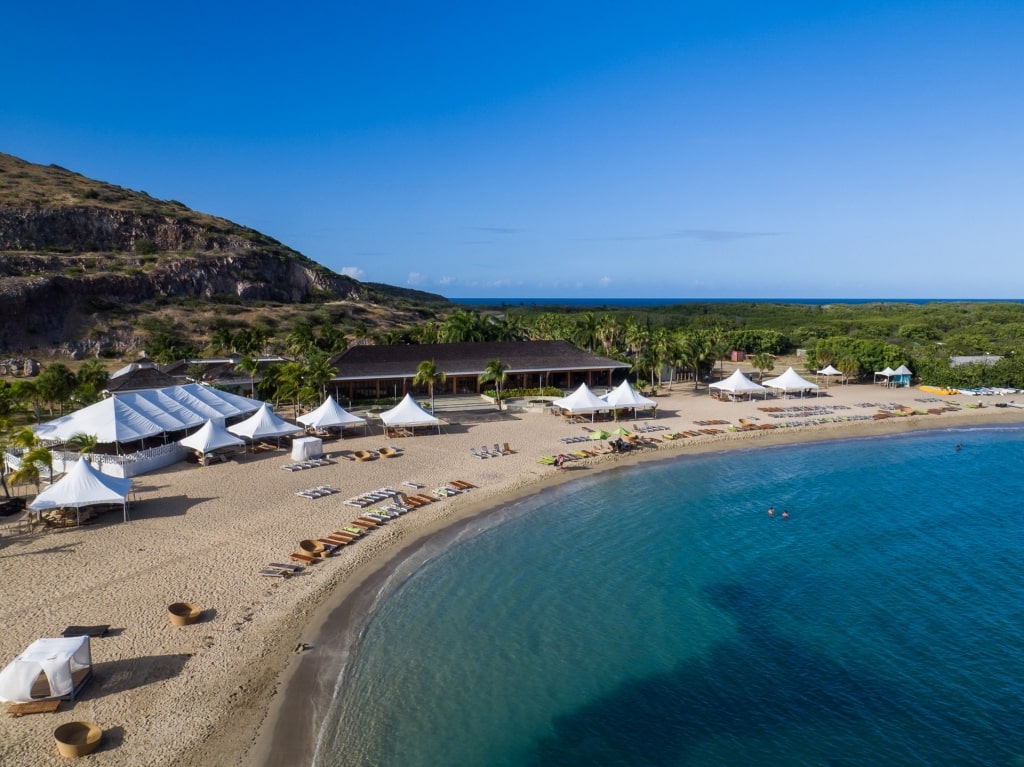 Beach tents lined up in South Friar's Beach, St Kitts