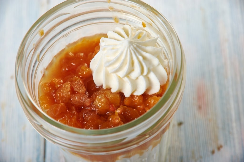 Decadent Norwegian food Multekrem dessert in a jar