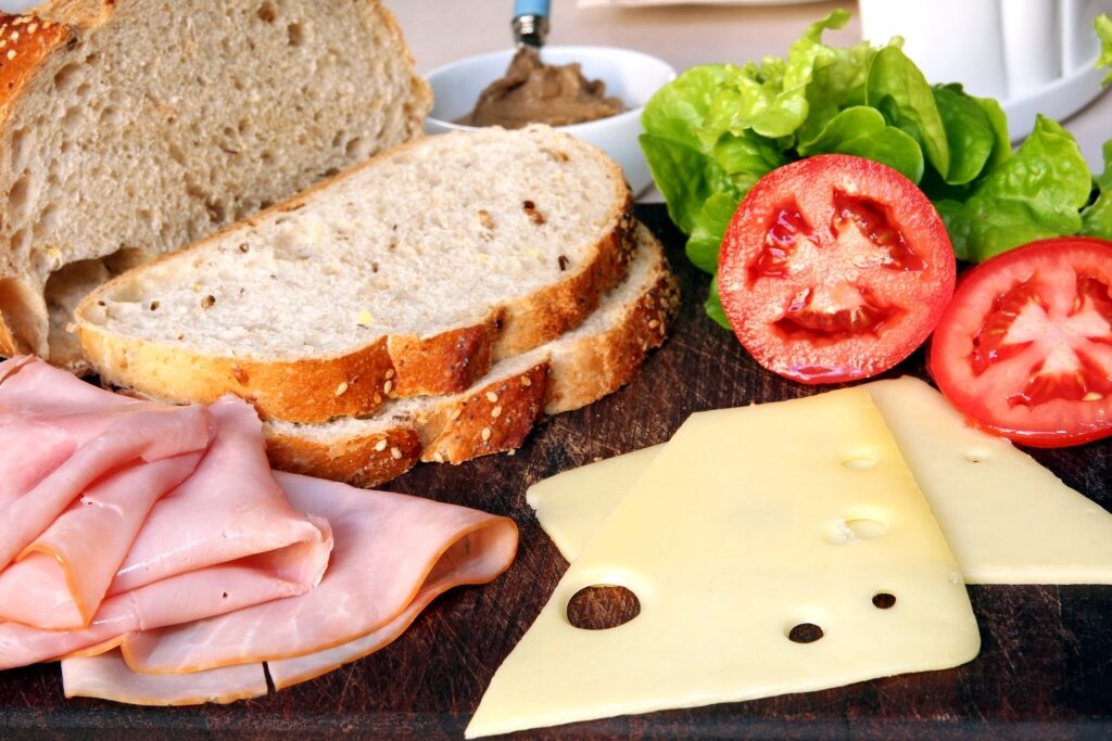 Sandwich ingredients with jarlsberg cheese