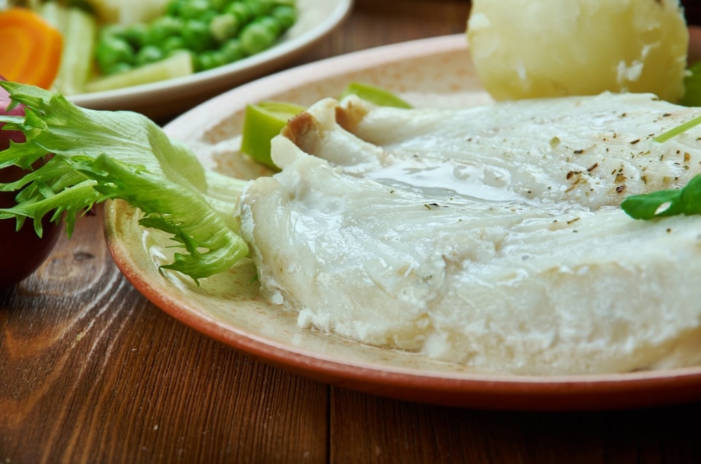 Norwegian food lutefisk on a plate