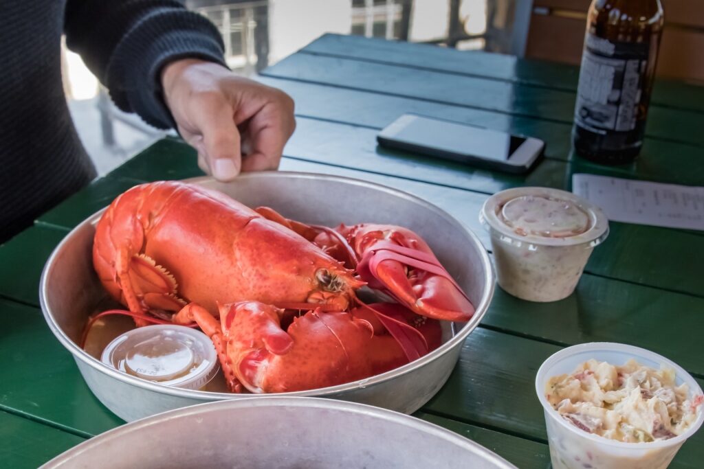 Huge lobster served on a bowl