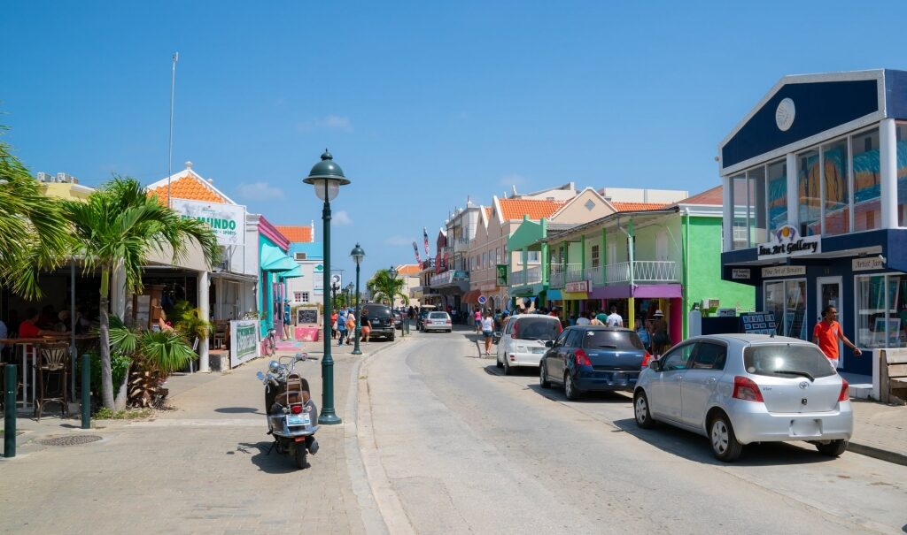 Colorful street full of stores in Bonaire
