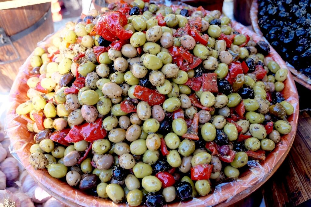 Colorful plate of olives