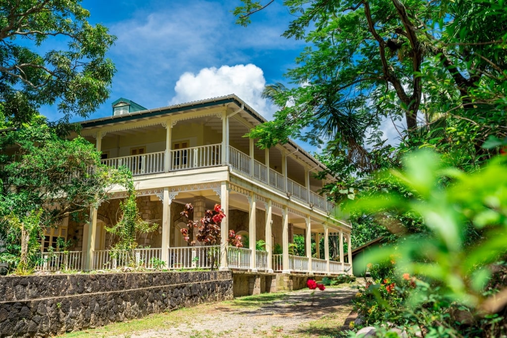 Quaint facade of Morne Coubaril Estate