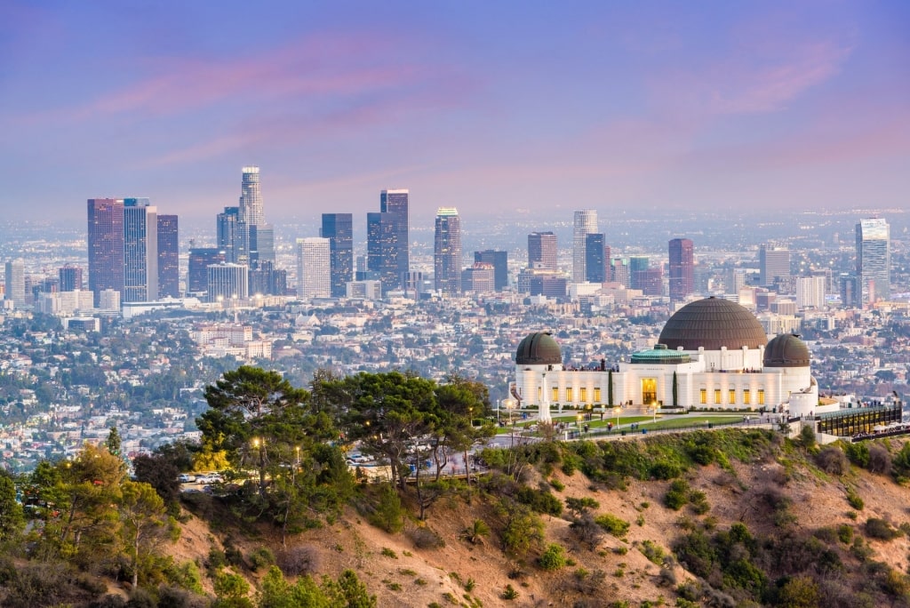 Picturesque landscape of Griffith Observatory with Los Angeles skyline