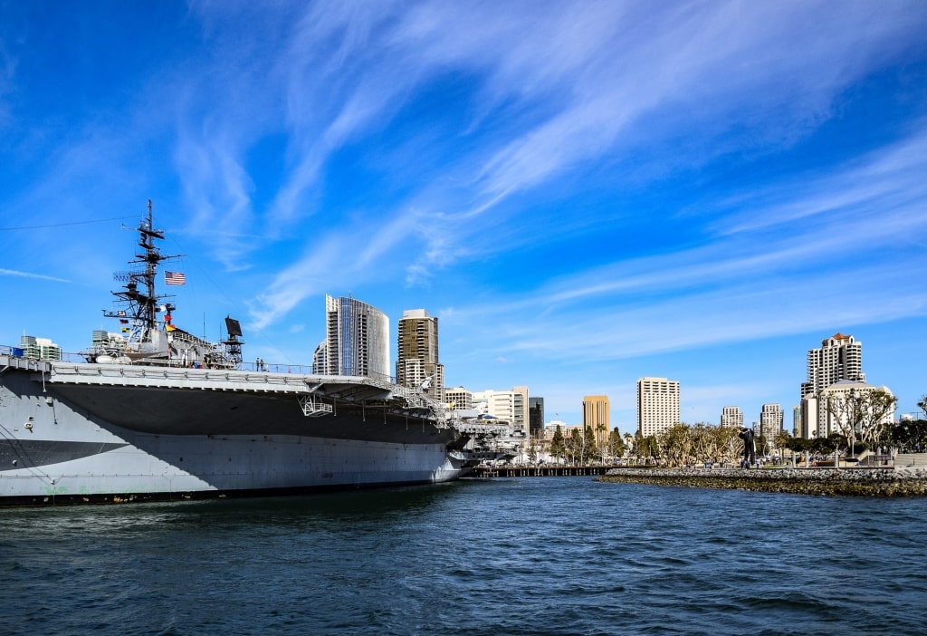 USS Midway Museum with San Diego skyline