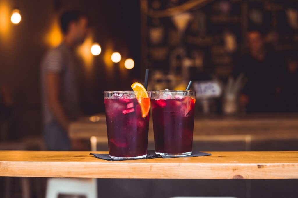 Glasses of sangria on a bar counter