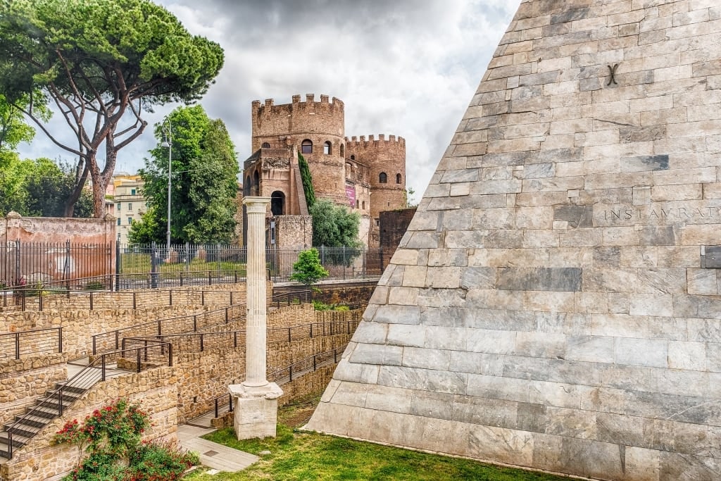 View of beautiful Testaccio with Porta San Paolo