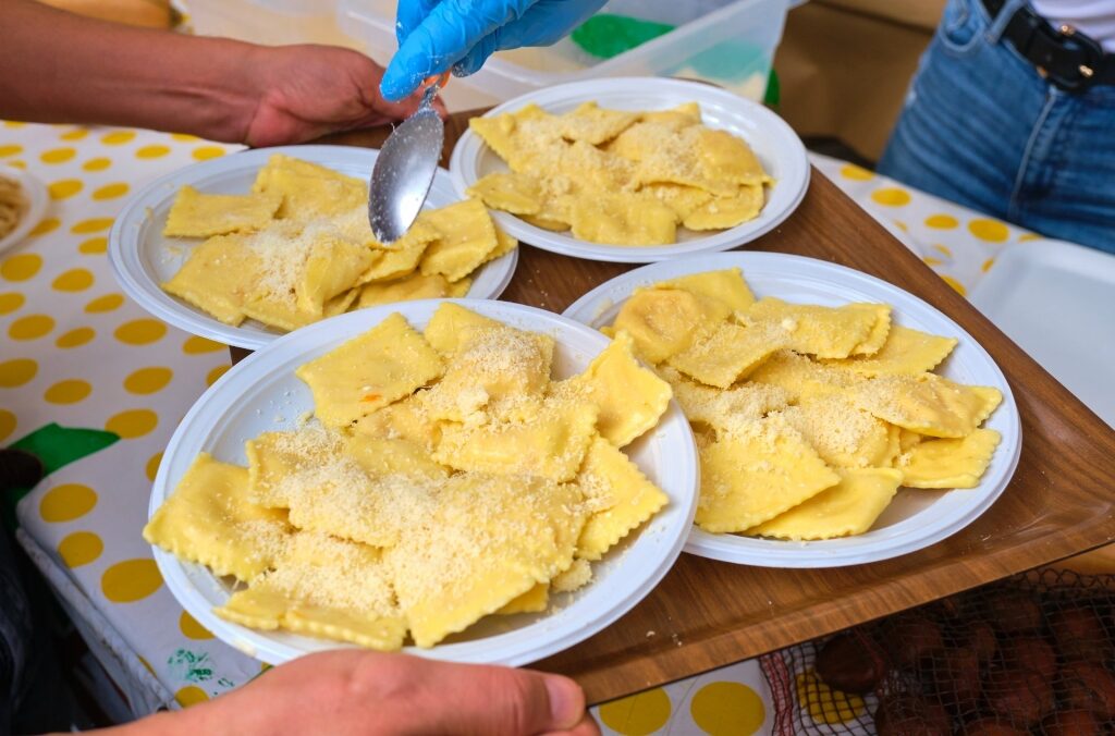 Plates of freshly-made ravioli in Testaccio