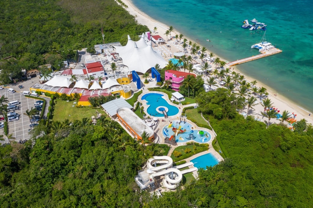 Aerial view of Playa Mia in Cozumel, one of the best Caribbean islands for families 