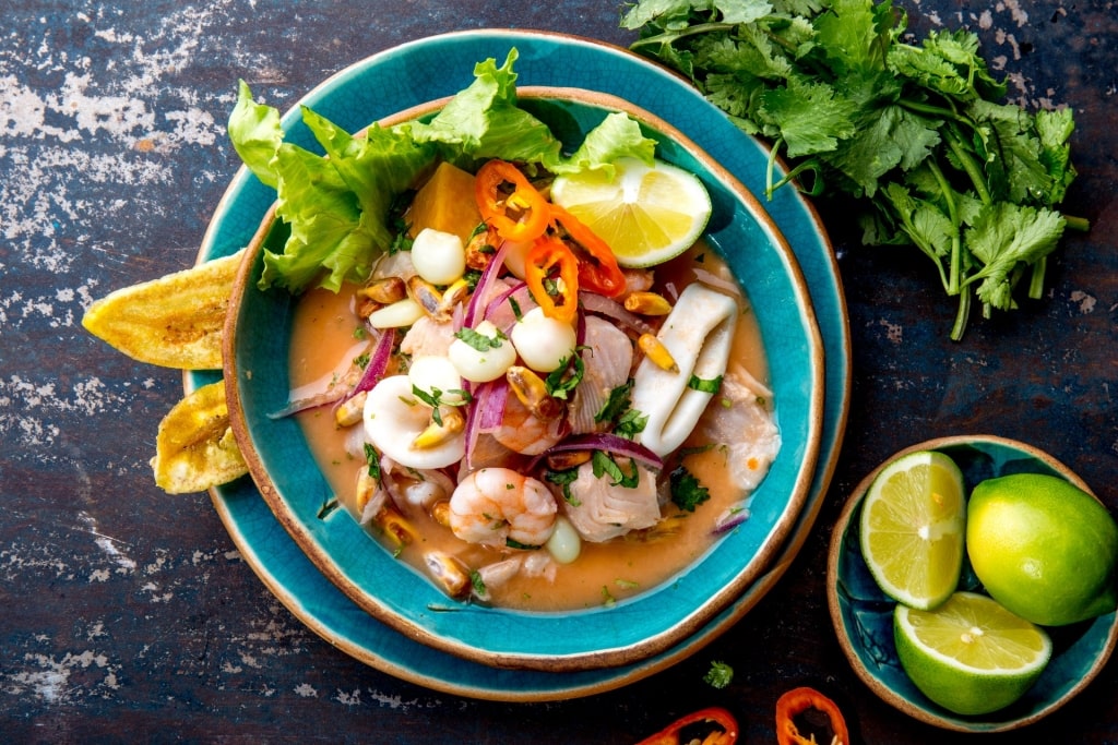 Plate of savory Peruvian ceviche