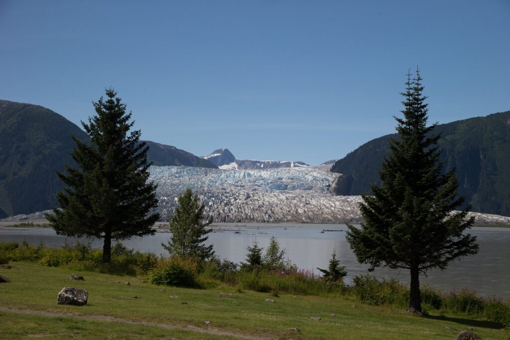 View of Mendenhall Glacier across the lake