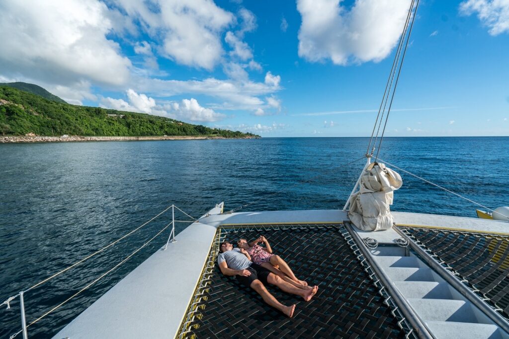 Couple on a catamaran in St Kitts