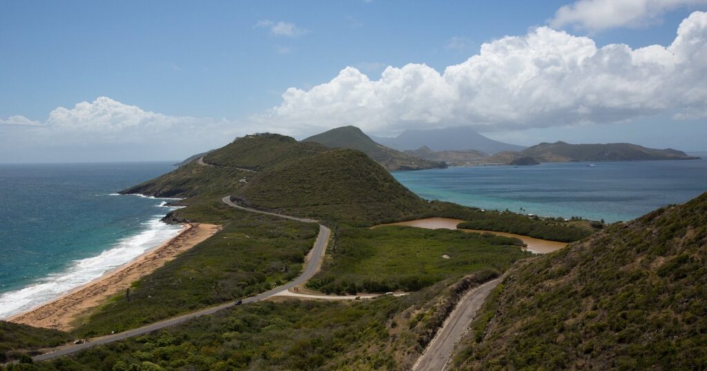 Aerial view of the lush landscape of St. Kitts
