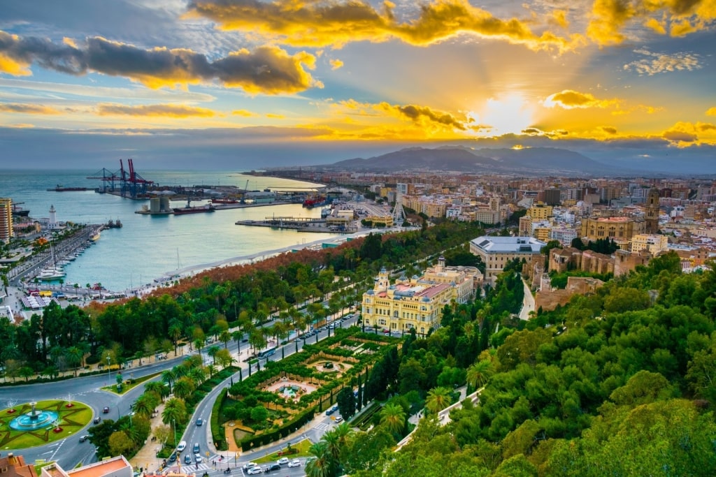 View of Malaga at sunrise