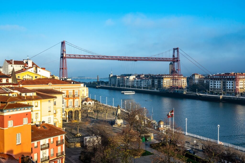 Beautiful view of Vizcaya Bridge connecting two cities in Bilbao