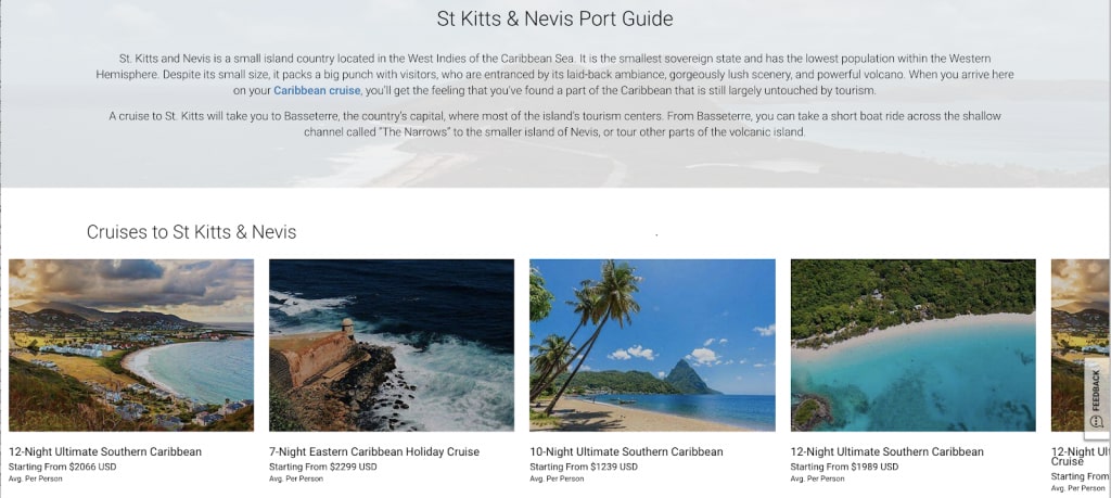 Celebrity Cruises website port guide page