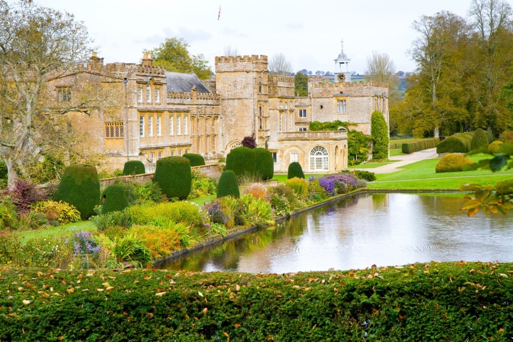 Peaceful view of Forde Abbey with garden