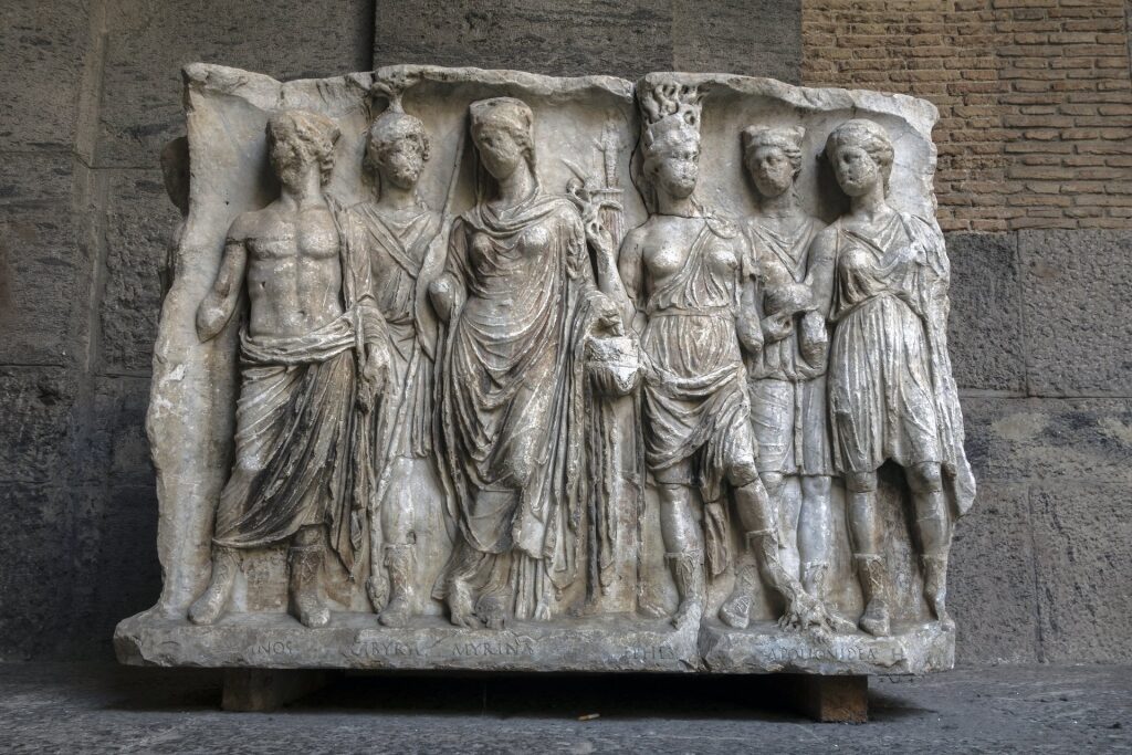 Ancient Roman sarcophagus on display in Naples National Archaeological Museum