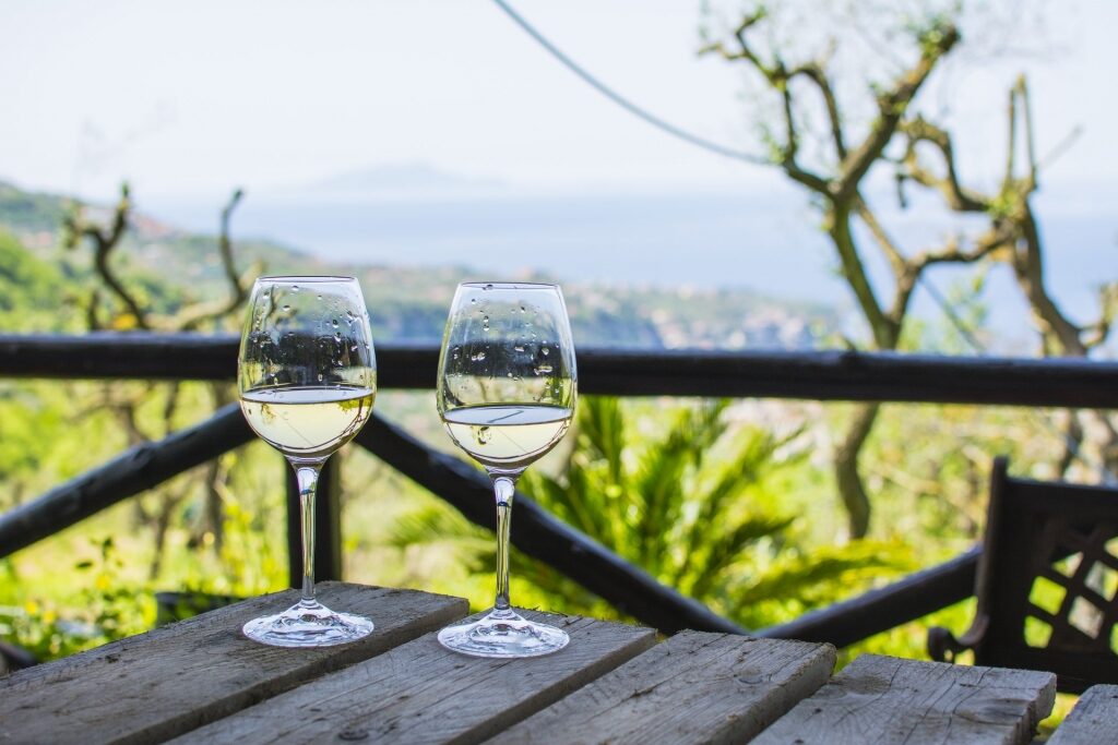 Glasses of wine in Sorrento, Italy in the summer