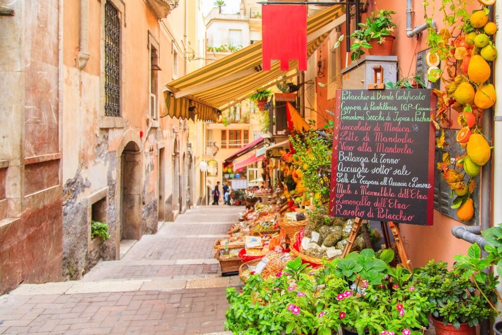 Cobbled street in Taormina