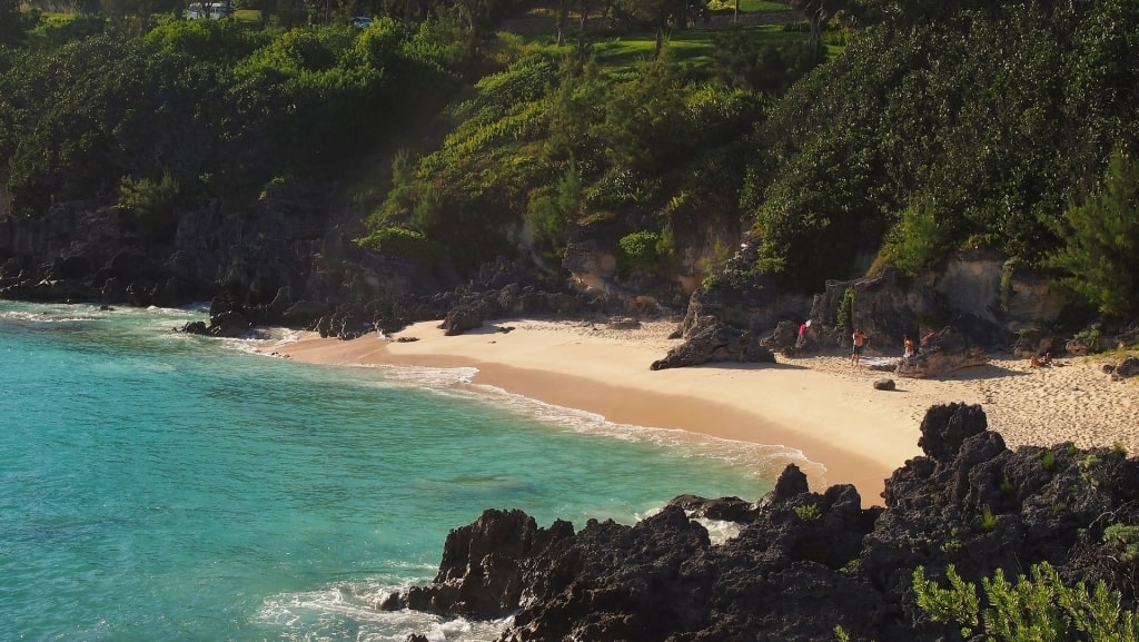 Aerial view of Church Bay Beach, one of the best beaches in Bermuda