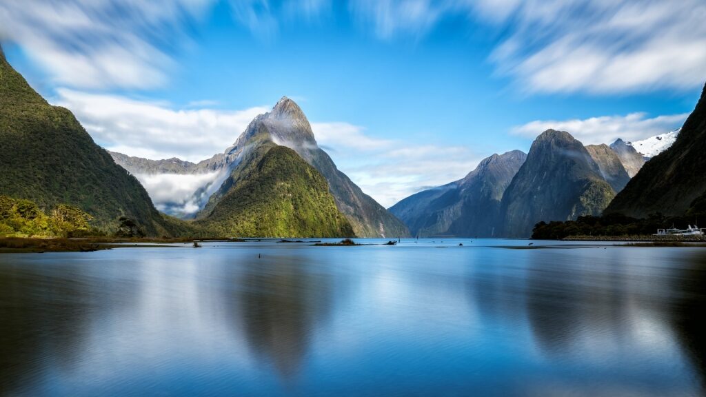 Milford Sound reflecting on water
