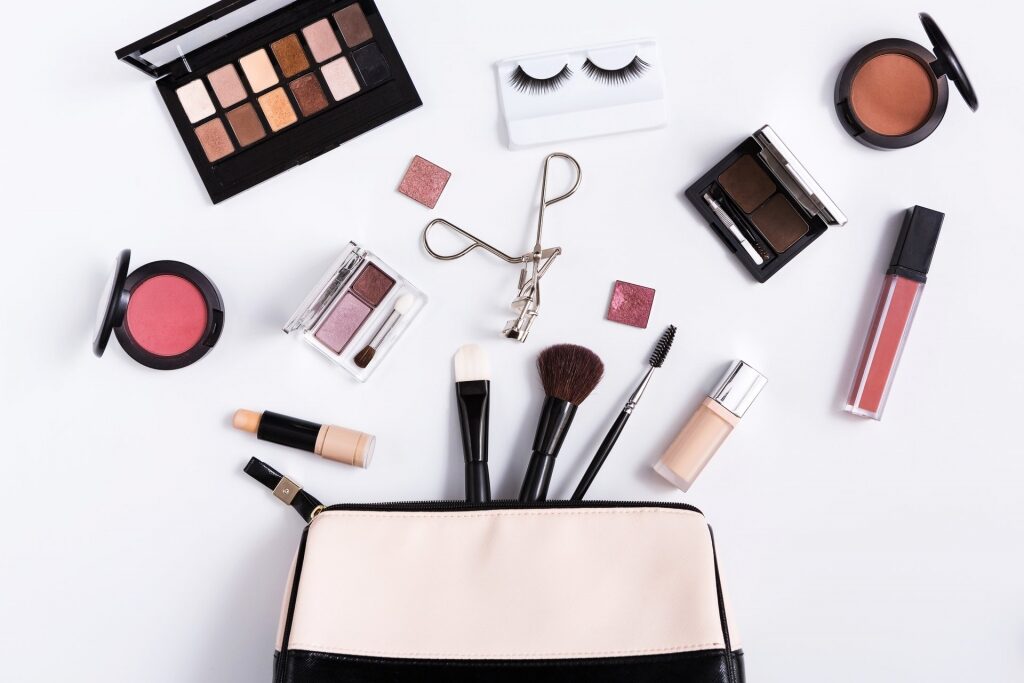 Bag of makeup products