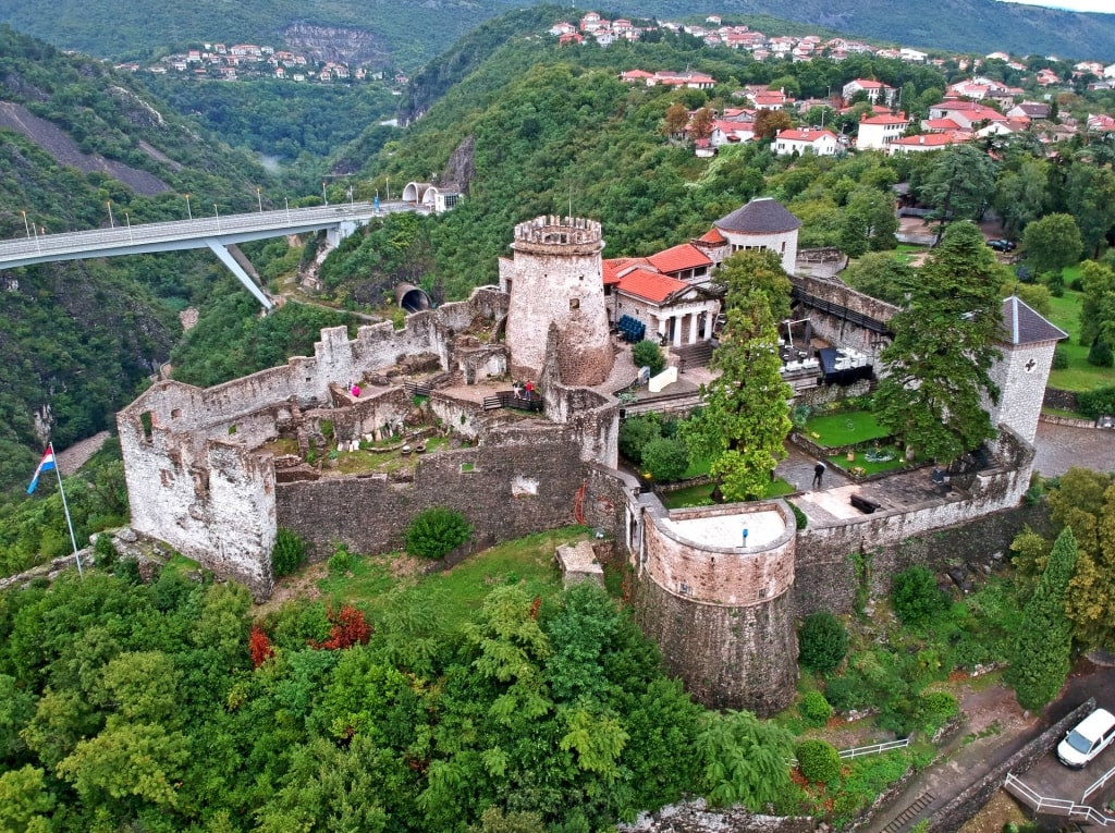 Aerial view of Rijeka town with Trsat Castle