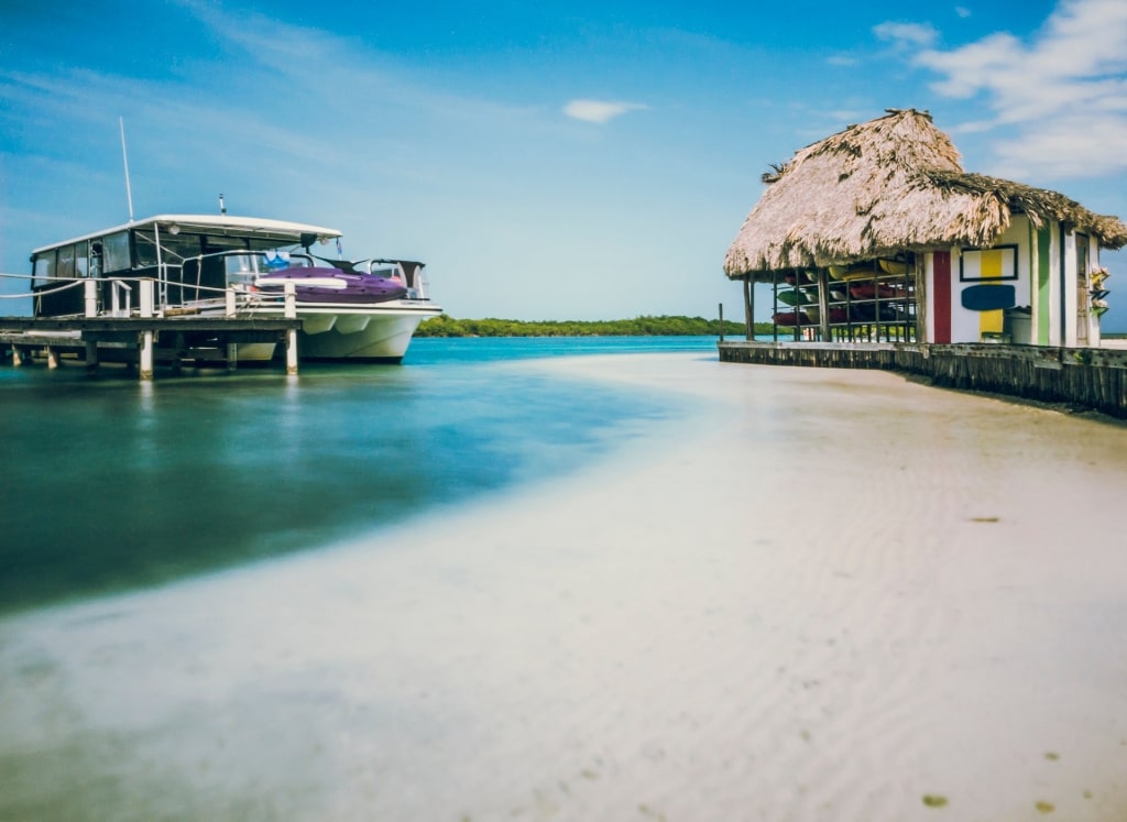 White sand of Starfish Island with boat