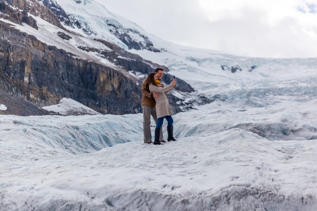 Couple taking a selfie in Columbia Icefield