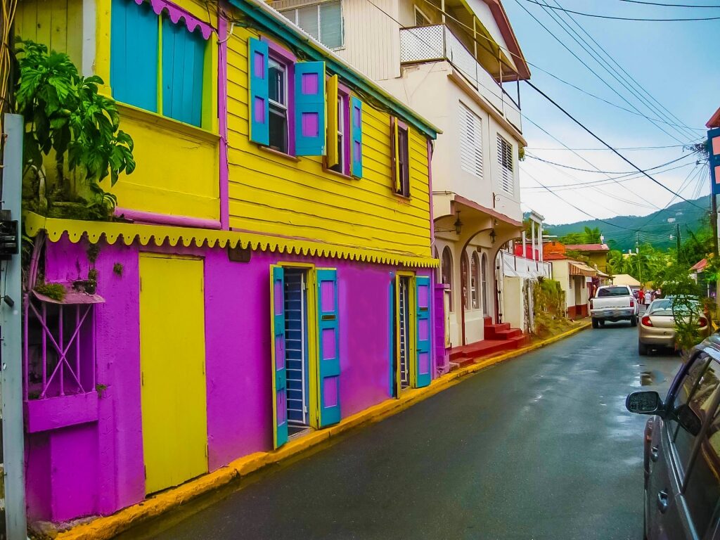 Colorful houses lined up in Road Town
