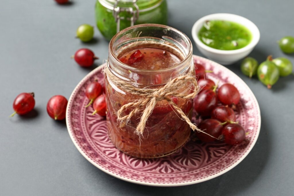 Homemade gooseberry jam in a jar