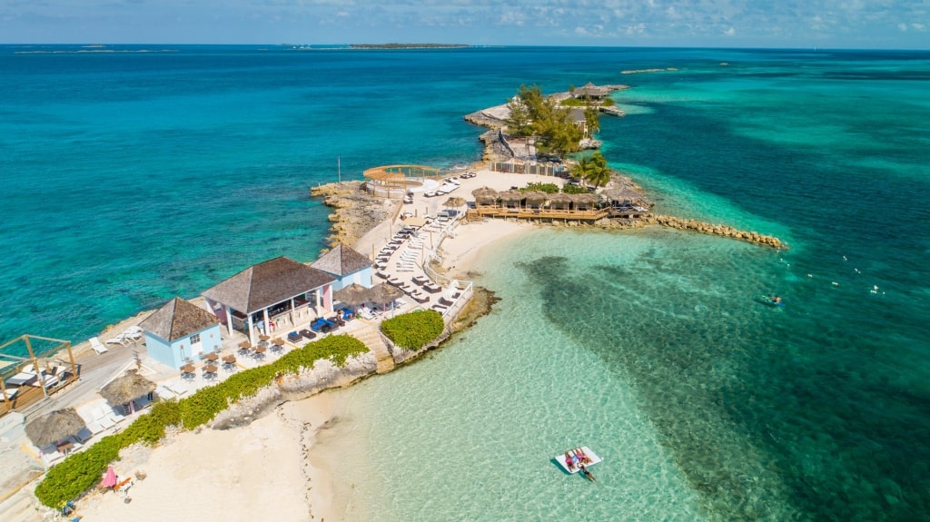 Aerial view of Pearl Island with lighthouse