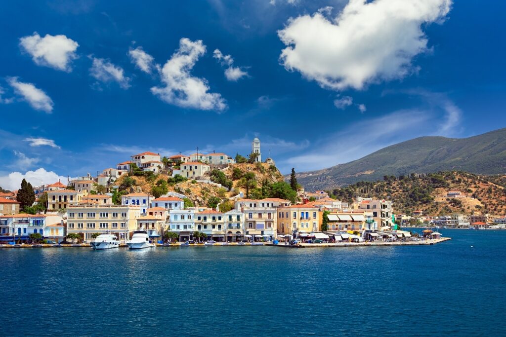 Scenic waterfront of Poros in Greece