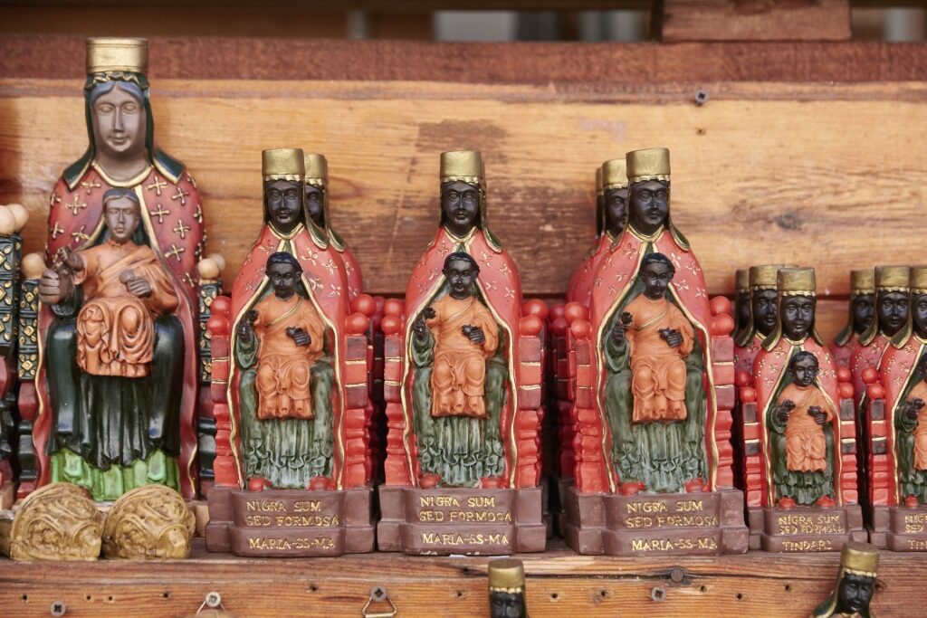Religious statues of Black Madonna at a shop in Sicily